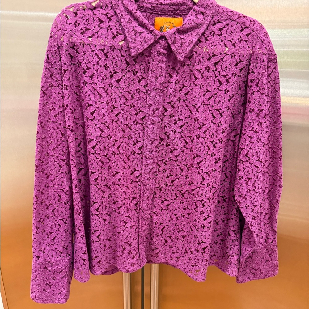 Purple Lace Button-Up Shirt